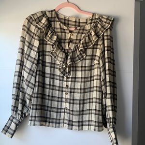 Sezane XS plaid ruffled blouse